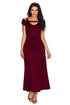 Sexy Burgundy Cold Shoulder Front Slit Flare Maxi Dress